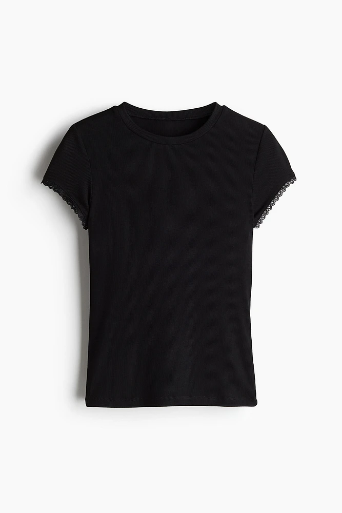T-shirt côtelé avec dentelle