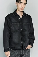 Regular Fit Teddy-Fleece-Lined Denim Overshirt