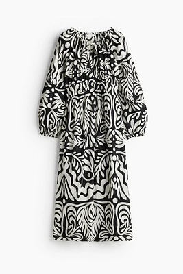 Balloon-sleeved Cotton Dress