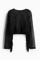 Fringe-Trimmed Mesh Top