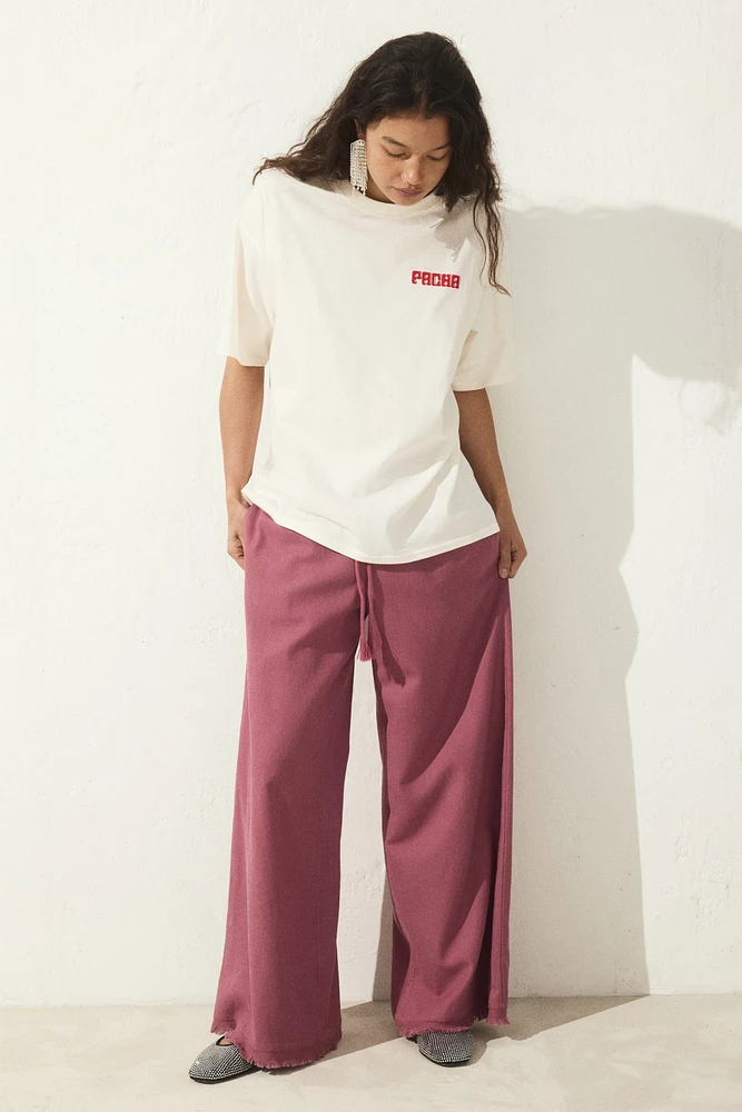 Pantalon en lin mélangé avec cordon de serrage