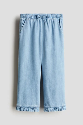 Wide-Leg Ruffle-Trimmed Pants