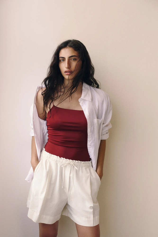 Linen-Blend Drawstring Shorts