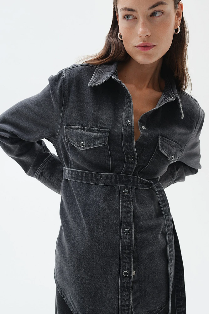 MAMA Tie-Belt Denim Shirt