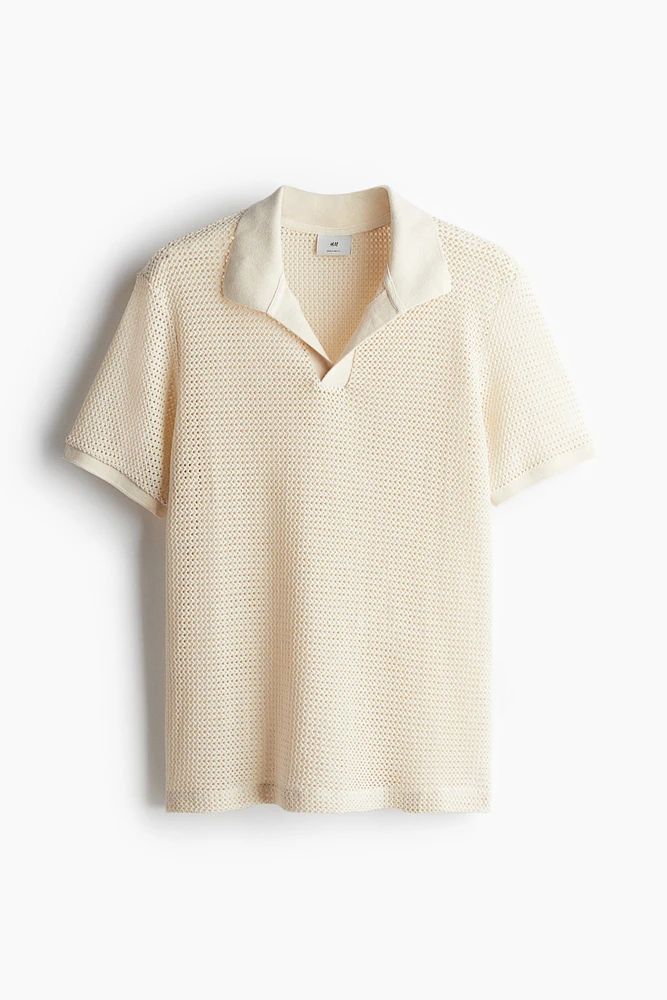 Regular Fit Crochet-Look Polo Shirt