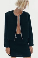 Rhinestone-Embellished Bouclé Jacket