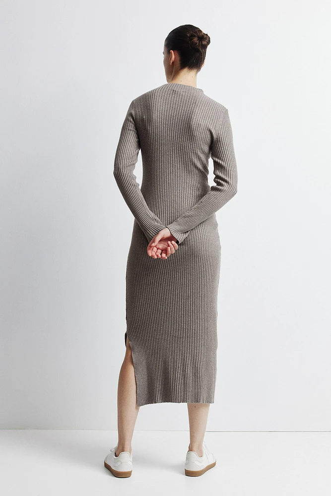 MAMA Rib-Knit Mock Turtleneck Dress