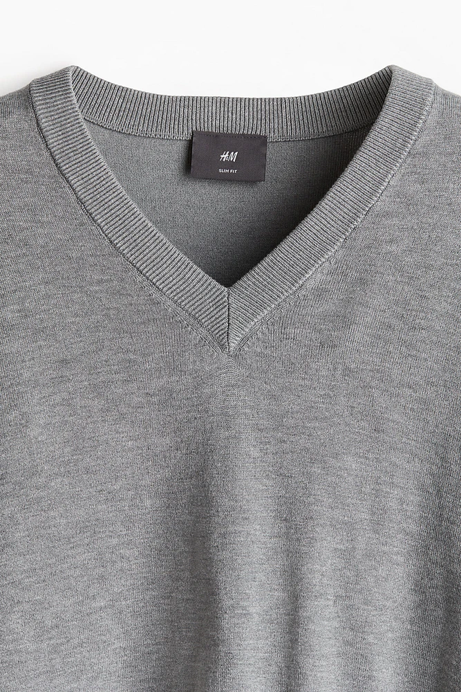 Slim Fit Fine-Knit V-Neck Sweater