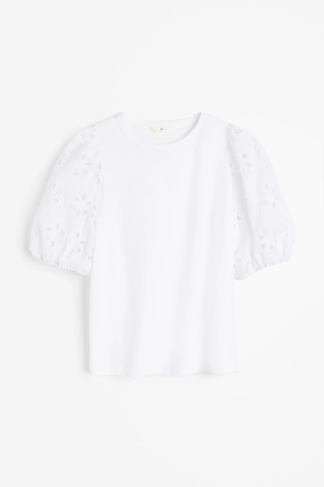 Top with Eyelet Embroidered Sleeves