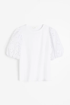 Top with Eyelet Embroidered Sleeves