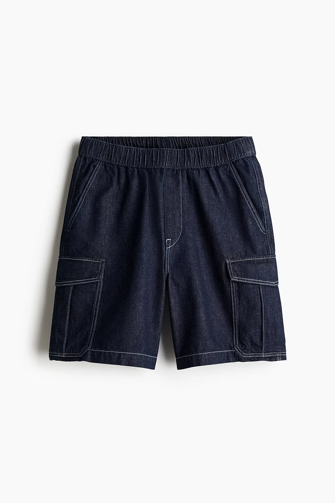 Loose Denim Cargo Shorts