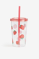 Gobelet en plastique à motif avec paille