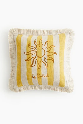 Linen-blend Cushion Cover with Fringe