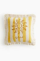 Linen-blend Cushion Cover with Fringe