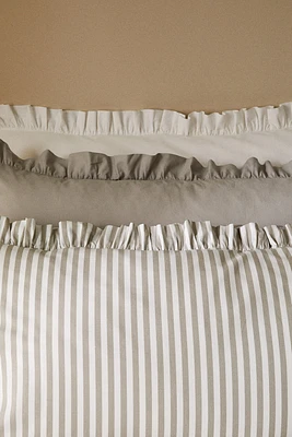 Ruffle-Trimmed Cotton Cushion Cover