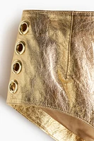 Grommet-Detail Leather Mini Shorts