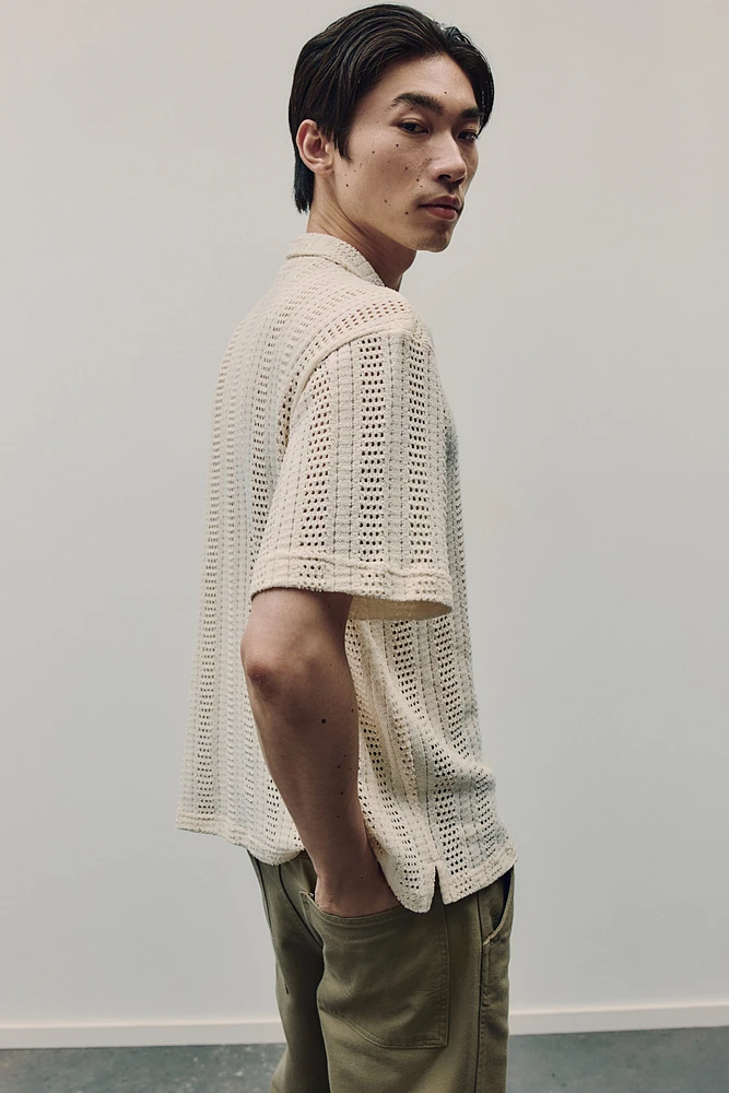 Regular Fit Crochet-Look Shirt