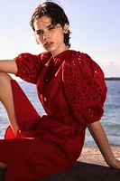 Dress with Eyelet-Embroidered Sleeves
