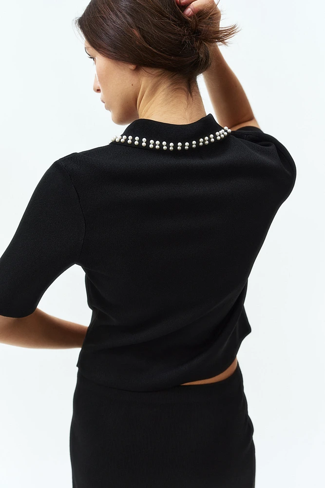 Embellished-Collar Knit Top