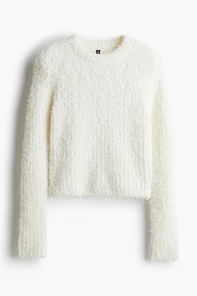 Fluffy Knit Sweater with Shoulder Pads