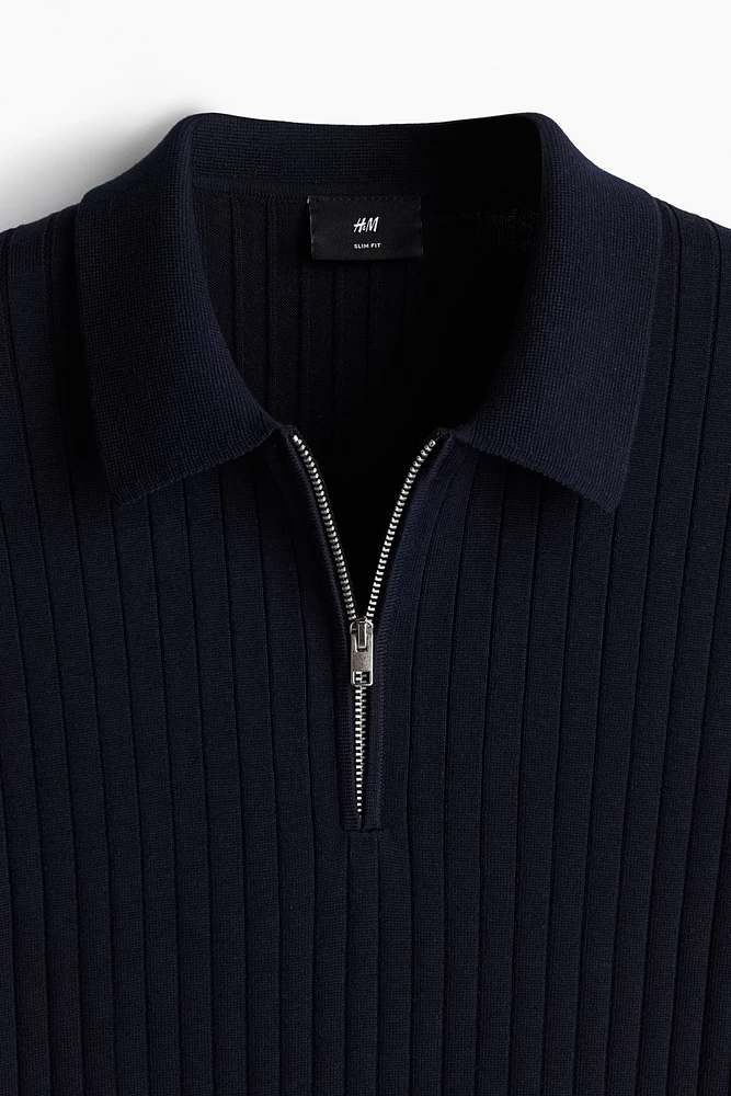 Slim-Fit Rib-Knit Polo Shirt