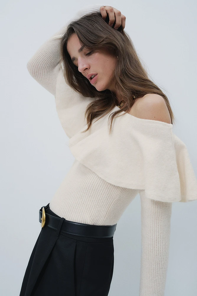 Flounced Off-the-Shoulder Sweater