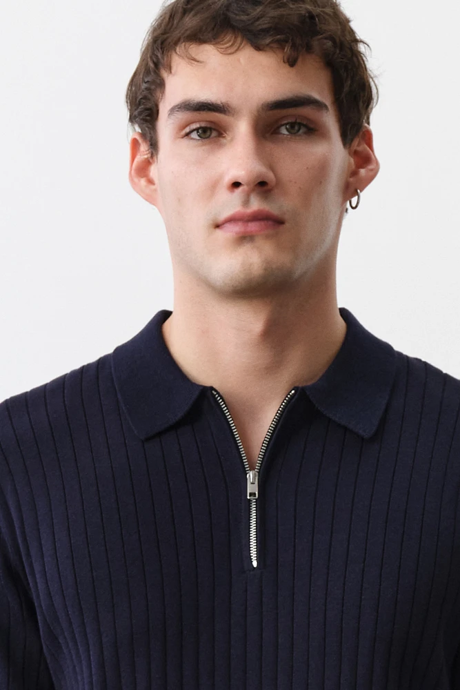 Slim-Fit Rib-Knit Polo Shirt