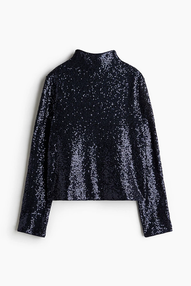 Sequined Mock Turtleneck Top