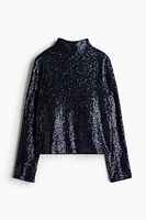 Sequined Mock Turtleneck Top