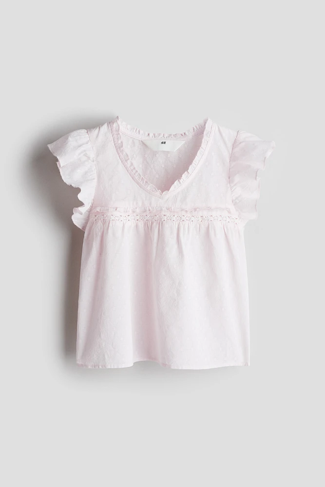 Ruffle-Trimmed Cotton Blouse