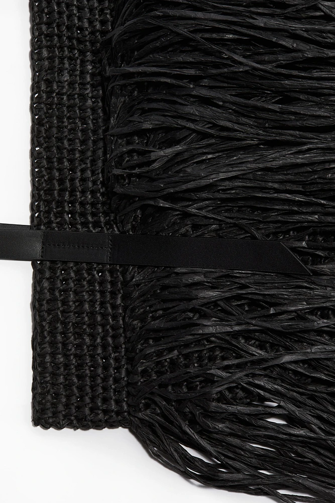 Straw Handbag with Fringe
