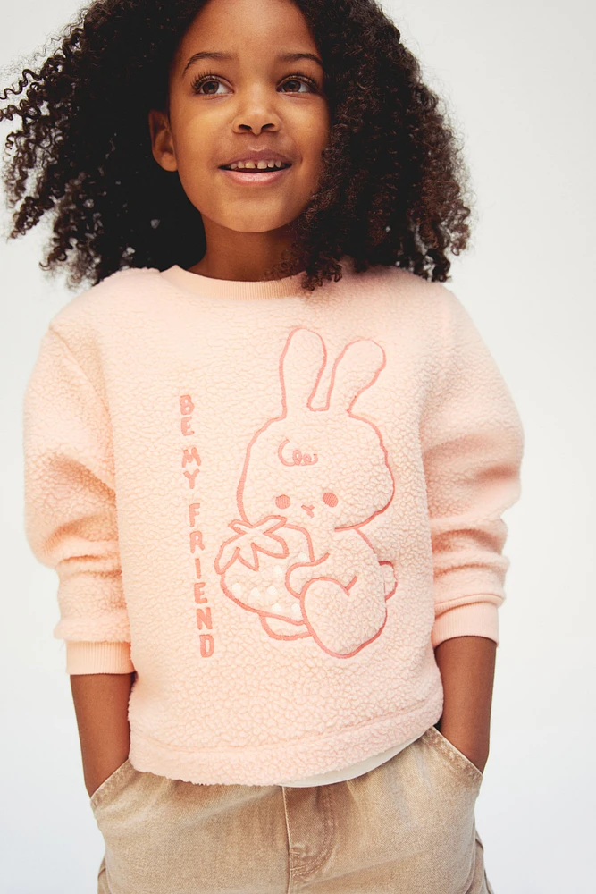 Embroidered Teddy Fleece Sweatshirt