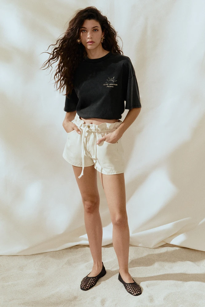 High-Rise Paper-Bag Denim Shorts