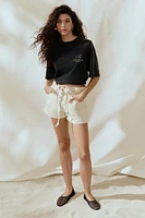 High-Rise Paper-Bag Denim Shorts