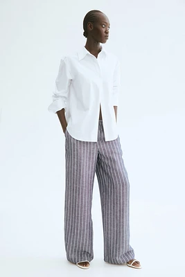Straight linen-blend trousers