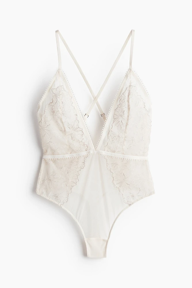 Non-padded Embroidered Thong Bodysuit