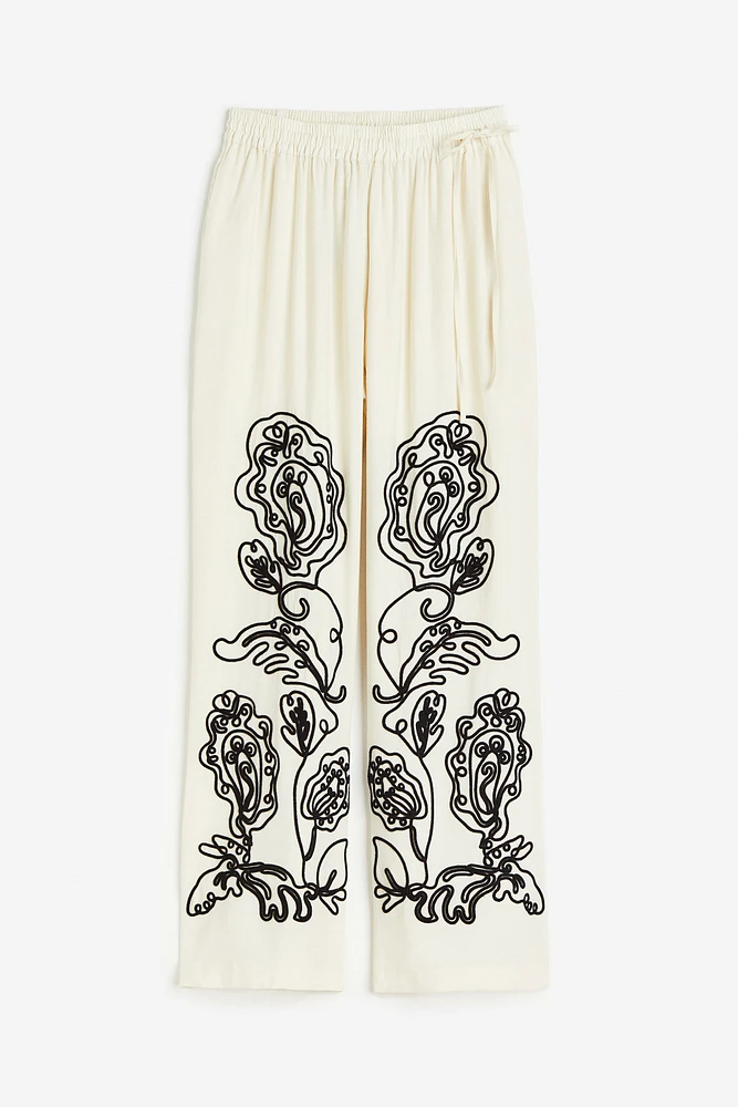 Embroidered pull-on trousers