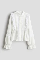 Ruffle-Trimmed Lace-Inset Blouse