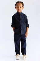 Linen-Blend Band Collar Shirt