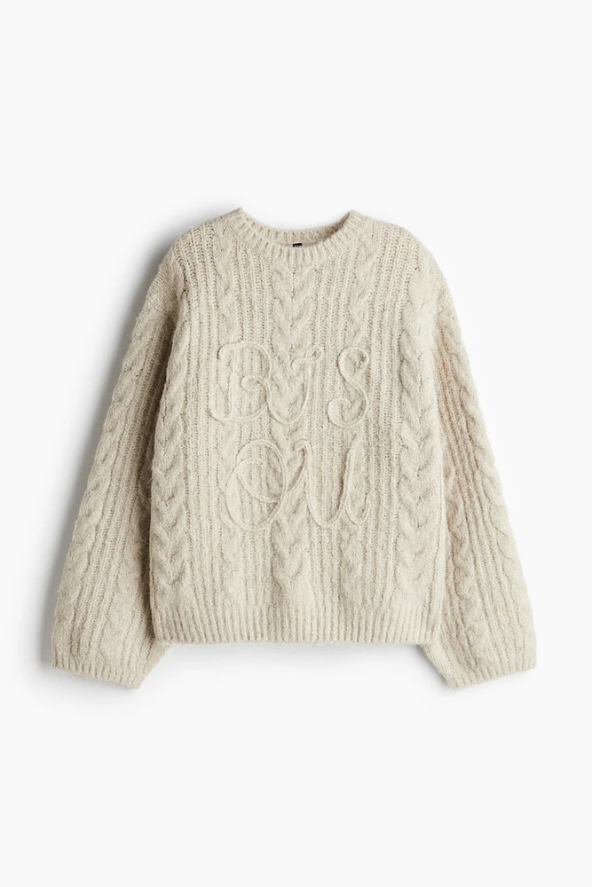 Embroidered Cable-Knit Sweater