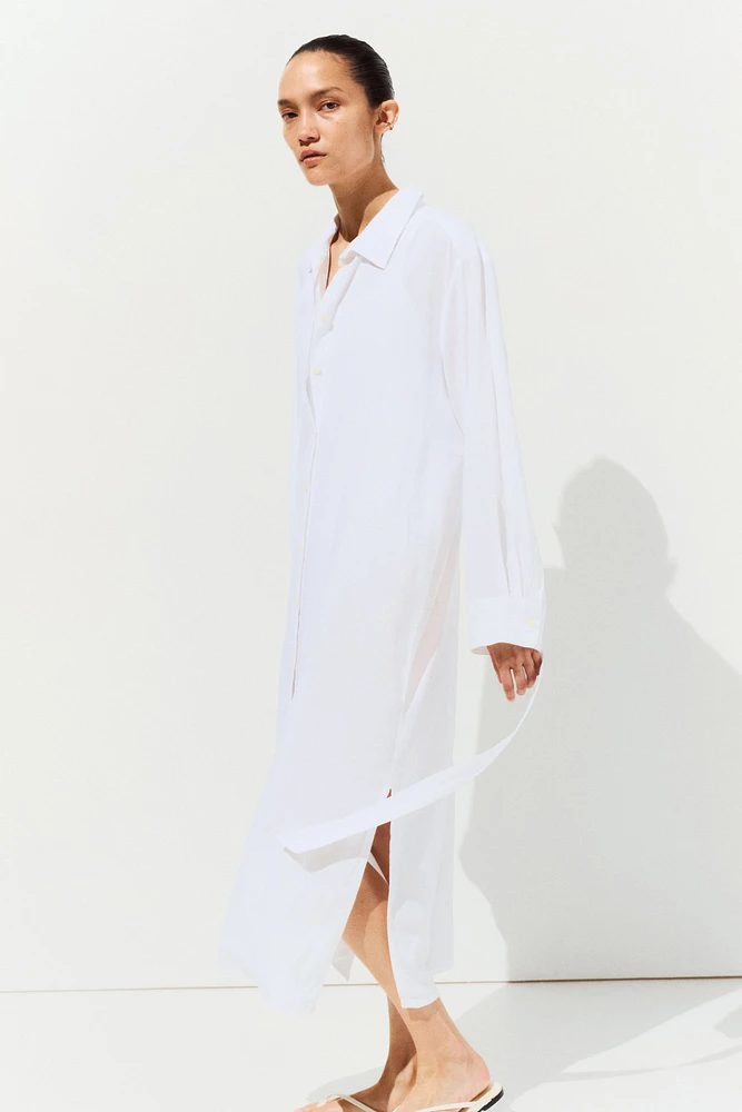 MAMA Linen-Blend Shirt Dress