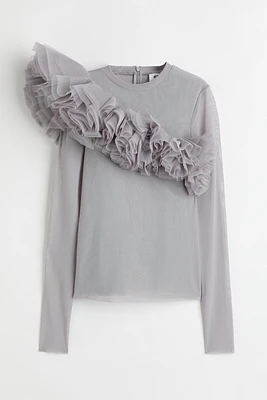 Ruffle-trimmed Mesh Top