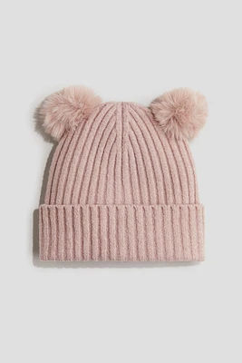 Rib-Knit Pompom Beanie