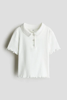 Ribbed pointelle jersey top