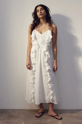 Linen-blend Ruffle-trimmed Dress