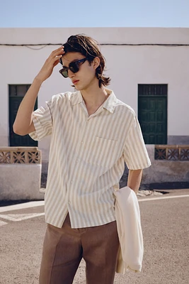 Regular-Fit Short-Sleeved Linen-Blend Shirt