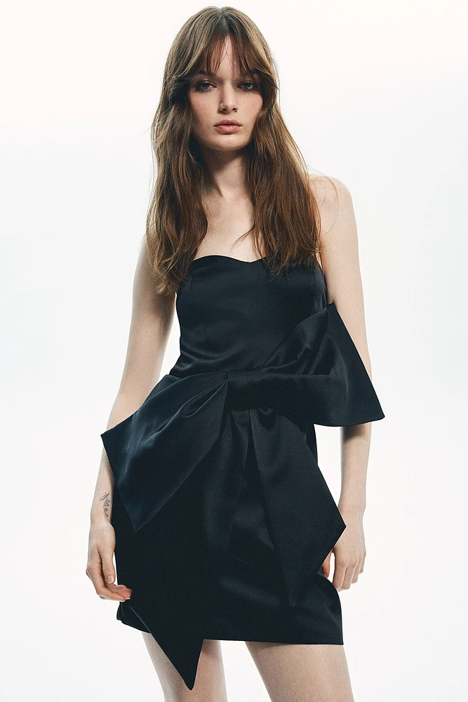 Bow-Front Satin Bandeau Dress