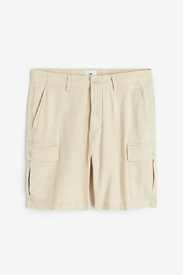 Regular Fit Linen-blend Cargo Shorts