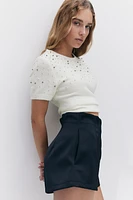 Embellished Fine-Knit Top