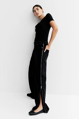 Zip-detail denim trousers